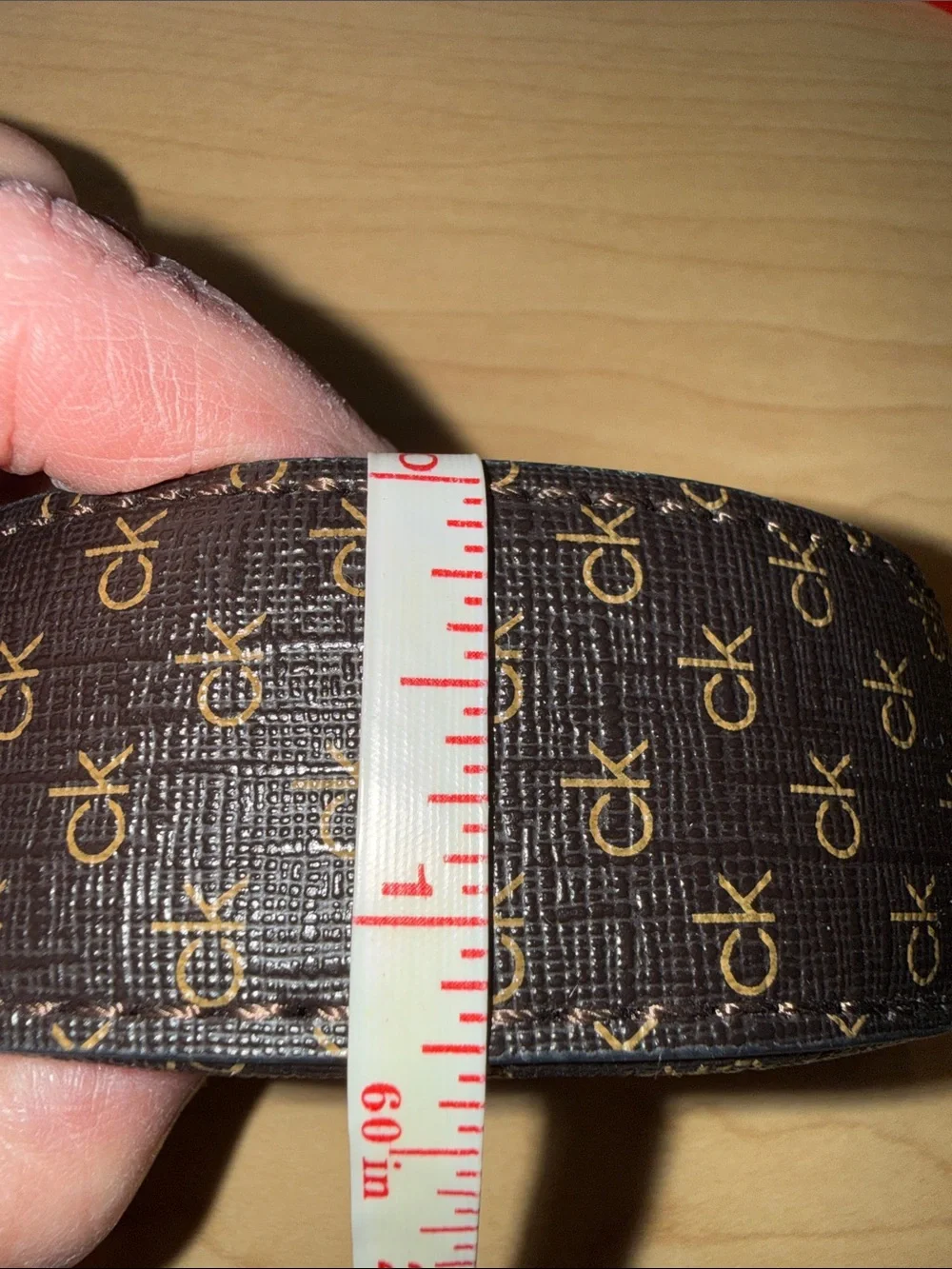 Calvin Klein Brown Logo Zip Key Pouch with Silver Hardware